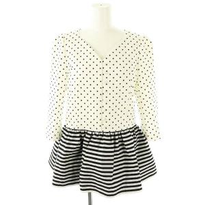 ドット柄ボーダーペプラムフレアブラウス シャツ 七分袖 38 M 白 ホワイト 黒 ブラック /SY OS