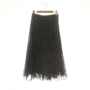 24SS ドットオーガンジープリーツ スカート ロング 36 ブラック ホワイト /DF OS
