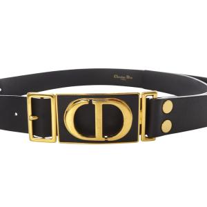 Christian Dior Montaigne ロゴプレート レザー ベルト 70 ブラック