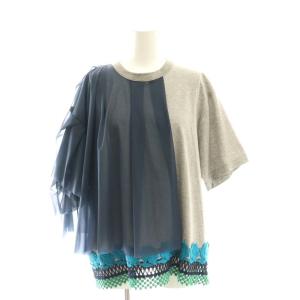 レース切替 Tシャツ カットソードッキング 1 グレー ネイビー /CX OS
