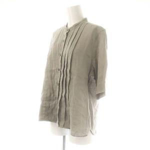 MARGARET HOWELL リネン五分袖シャツ バンドカラー 2 グレージュ /DO OS