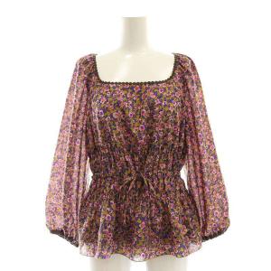 LA BOUCLE 23SS フラワープリント ブラウス カットソー 長袖 茶 ブラウン ピンク /AT