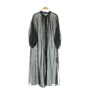 シアー ガウン ワンピース ロング バンドカラー ブラック /MY OS