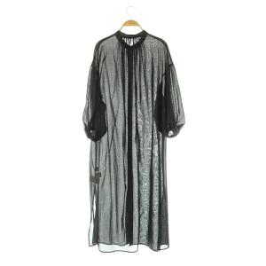 green label relaxing シアー ガウン ワンピース ロング バンドカラー ブラック /MY OS