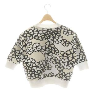 3.1 phillip lim Vネック総柄ニット カットソー 七分袖 XS アイボリー オフホワイト ブラック /DO OS
