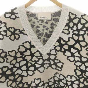 3.1 phillip lim Vネック総柄ニット カットソー 七分袖 XS アイボリー オフホワイト ブラック /DO OS