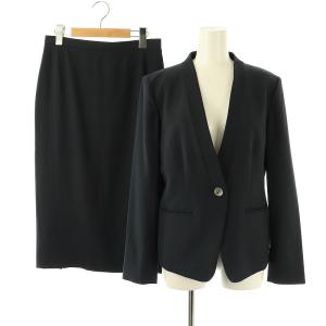 セットアップスーツ ノーカラージャケット タイトスカート リネン混 38 ネイビー /DO OS