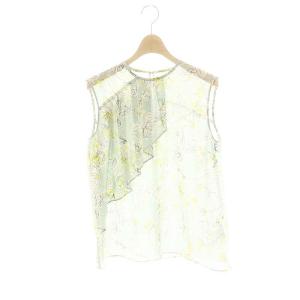 23SS ツルペンフラワープリントブラウス 36 緑 アイボリー 紺 黄色 /MI OS
