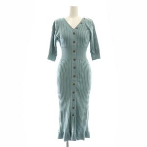 フロントボタンデザインニットワンピース ロング F ライトブルー /DF OS SH