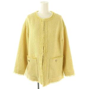 any エニィ ツイード ノーカラー オーバー ジャケット イエロー /HK OS
