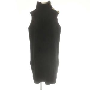 金ボタンウールニットリブワンピース ノースリーブ ブラック /ES OS