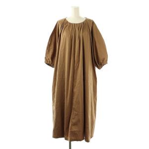 ギャザーロングワンピース 五分袖 プルオーバー 1 ブラウン /CX OS