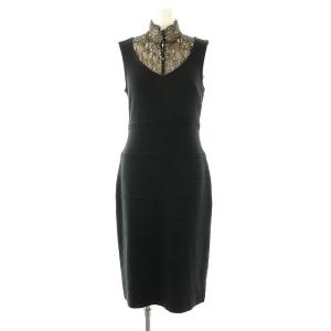 レース切替ワンピース ロング ニット ノースリーブ M ブラック /HK OS