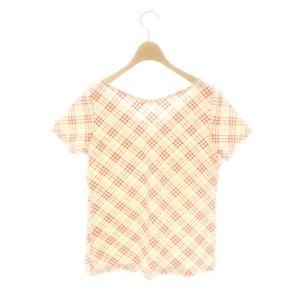 BURBERRY LONDON チェック Vネック 半袖 カットソー 2 白 ホワイト 赤 レッド /AT OS