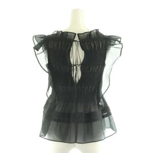 オーガンザフリルシャーリングブラウス ノースリーブ 0 黒 ブラック /AT OS