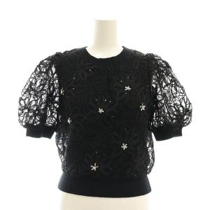 キャンディストック 24AW チュールドッキングニットトップス セーター 半袖 スパンコール F 黒 ブラック