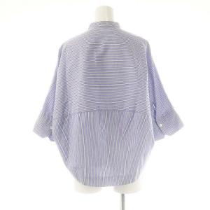 MACPHEE 23SS コットンブロードバンドカラークロップドシャツ ストライプ 七分袖 36 ブルー ブラック ホワイト