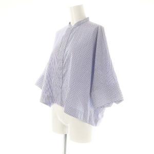 MACPHEE 23SS コットンブロードバンドカラークロップドシャツ ストライプ 七分袖 36 ブルー ブラック ホワイト