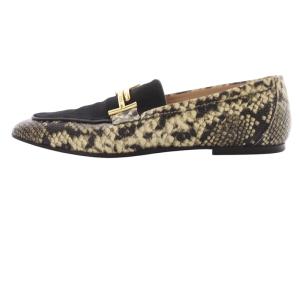 TOD'S パイソン型押し ハラコ ローファー 切替 37.5 24.5-25cm アイボリー 黒 ブラック /SR25