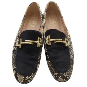 TOD'S パイソン型押し ハラコ ローファー 切替 37.5 24.5-25cm アイボリー 黒 ブラック /SR25