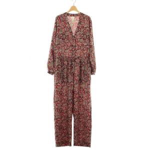 ペイズリー オールインワン ワイドパンツ 長袖 38 レッド マルチカラー /DF OS