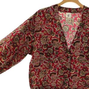 6 ROKU BEAUTY&YOUTH ペイズリー オールインワン ワイドパンツ 長袖 38 レッド マルチカラー /DF OS