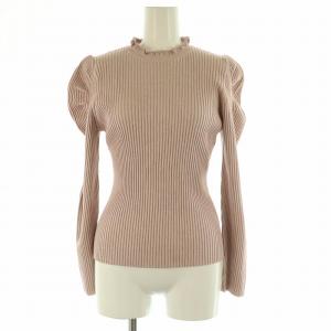 レース編み付き長袖ニットプルオーバー リブ カットソー ボトルネック ラメ 38 ピンク /MY OS