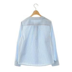 franche lippée ギンガムチェックノーカラーシャツ 長袖 M ライトブルー ホワイト /DO OS