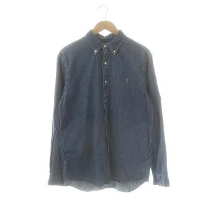 ロゴ刺繍CUSTUMFITデニムシャツ 長袖 ボタンダウン L インディゴブルー /DO OS