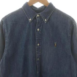POLO RALPH LAUREN ロゴ刺繍CUSTUMFITデニムシャツ 長袖 ボタンダウン L インディゴブルー /DO OS