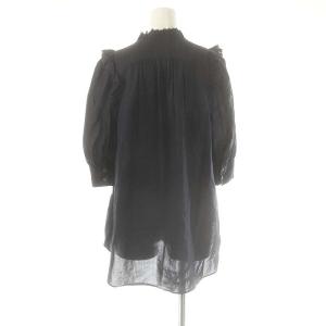 IENA コットンビエラフリルハーフスリーブブラウス 五分袖 ネイビー /DF OS