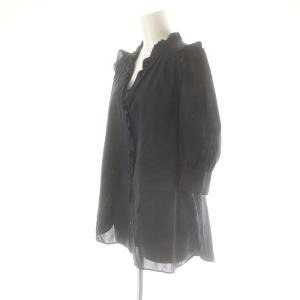 IENA コットンビエラフリルハーフスリーブブラウス 五分袖 ネイビー /DF OS