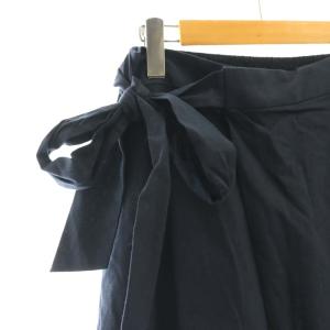 SLOBE IENA 25SS リネン混リボンパンツ ワイド 38 紺 /MI OS