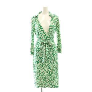 DVF アニマルプリントシルククレープミモレ丈ラップワンピース タイトワンピース ラップ 巻き ミモレ ロング 七分袖 Vネック