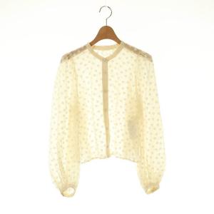 24AW Mi Trefle シアーギャザーブラウス ロングスリーブ バンドカラー F アイボリー /DO