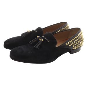 スタッズ装飾 タッセルローファー スエード 44 ブラック
