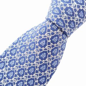 美品 ネクタイ カジュアル 総柄 ロゴ 絹 シルク 紺 ネイビー 白 ホワイト /GV SH