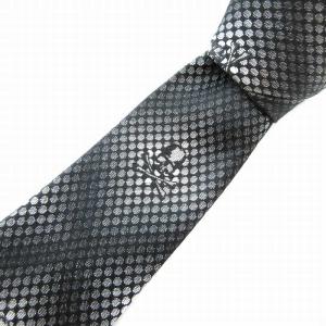 タグ付き ネクタイ ワイドタイ スカル総柄 シルク 黒 ブラック /AE SH