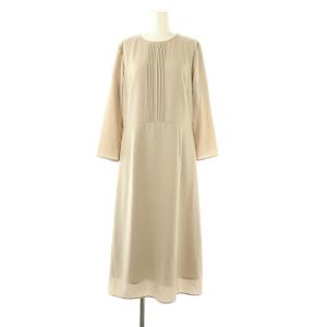 ポリエステルライトジョーゼット ピンタックフレアワンピース ロング 九分袖 11 グレージュ /HK OS