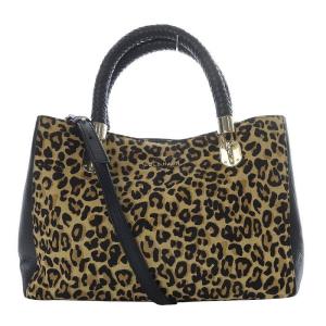 ハンドバッグ ショルダーバッグ 2way 斜め掛け レオパード ハラコ レザー ブラウン ブラック /YO5