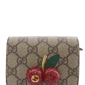 GUCCI GGスプリーム さくらんぼ 二つ折り財布 茶色 ブラウン 476050 /SR6 OH