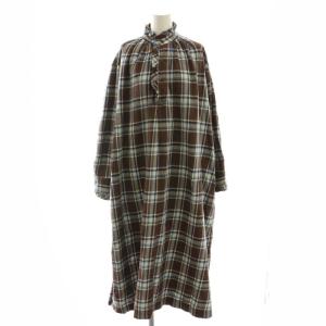 インドネルのタックフリルドレス ワンピース ブラウン オフホワイト ブルー