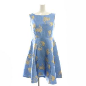 バイカラージャガードフラワーワンピース ミニ ノースリーブ 36 青 ブルー /AT OS