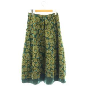 Senso unico MIC design project ウール 総柄 フレアスカート ロング 38 ダークグリーン オリーブ