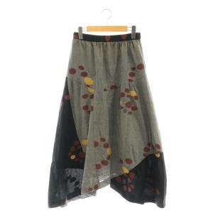 慈雨 ジウ ZIU フレアスカート ロング 総柄 40 グレー ブラック レッド イエロー グリーン マルチカラー