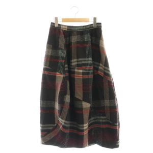 慈雨 ジウ ZIU フレアスカート ロング チェック柄 ウール 40 ブラック レッド エメラルドグリーン