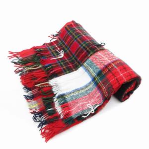 美品 マフラー ストール リボン パッチワーク チェック柄 赤 レッド