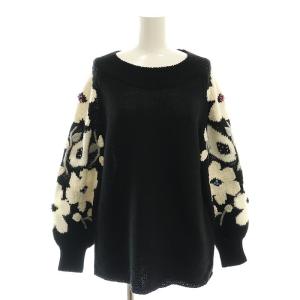 23AW 袖ジャガードニット セーター 長袖 F ブラック /HK OS