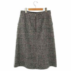 23区 vingt-trois ツイードチェック フロントタックAラインスカート ロング 44 ブラック ホワイト