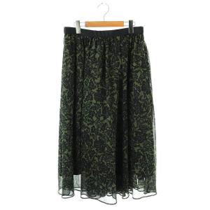 vingt-trois 23AW 【洗える】ボタニカルプリント フレア スカート 44 カーキ ブラック